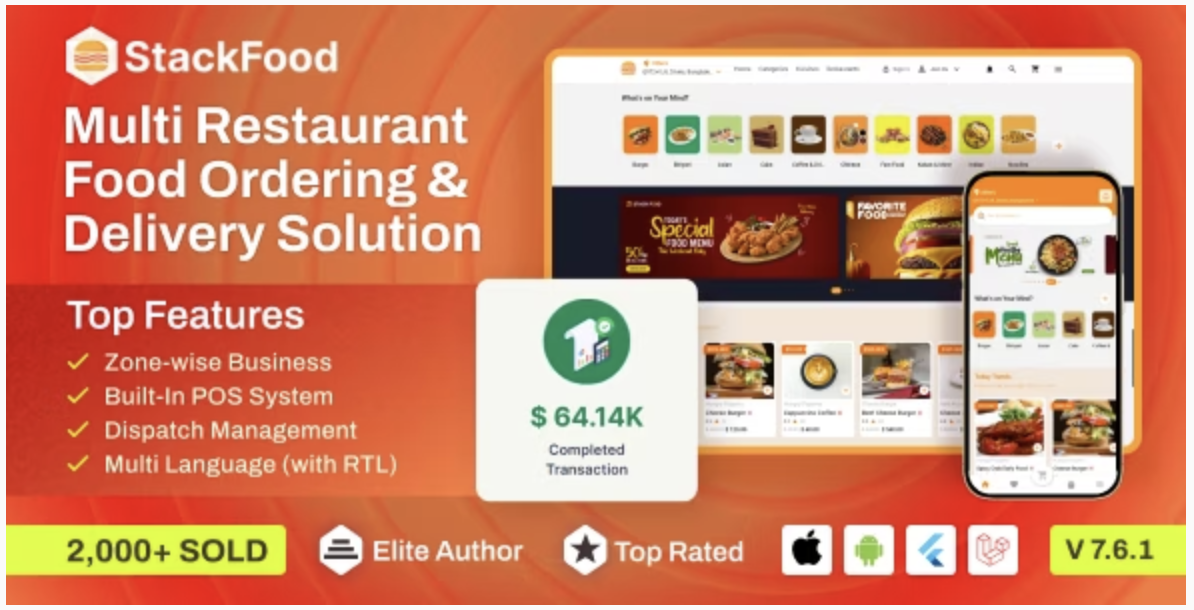 StackFood Multi Restaurant Food Delivery App – with Laravel