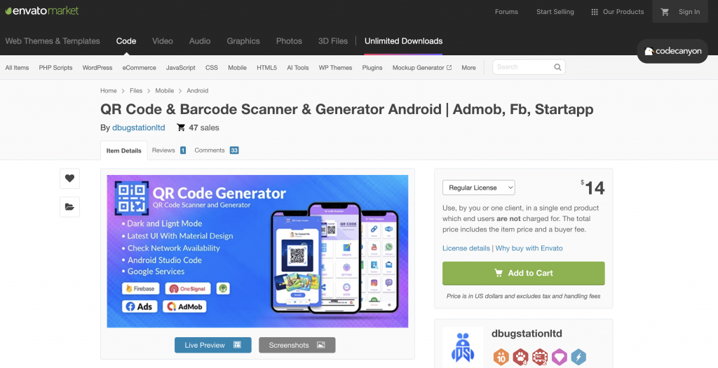 QR Code & Barcode Scanner & Generator Android | Admob, Fb, Startapp