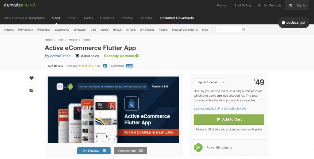 Active eCommerce Flutter App Codecanyon