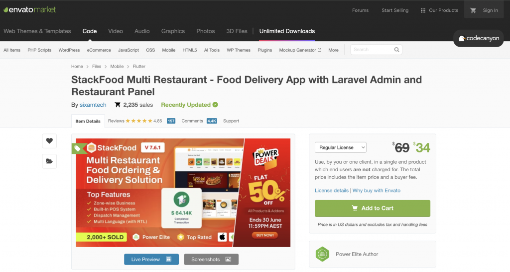 StackFood Multi Restaurant codecanyon