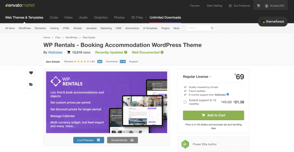 WP rentals Theme Priceing deatails