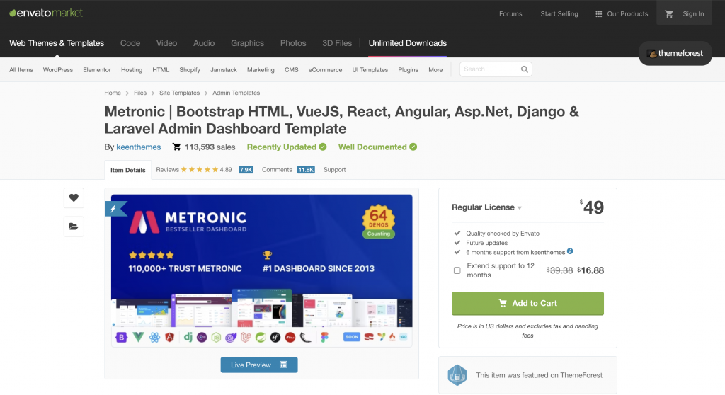 Metronic Template Priceing