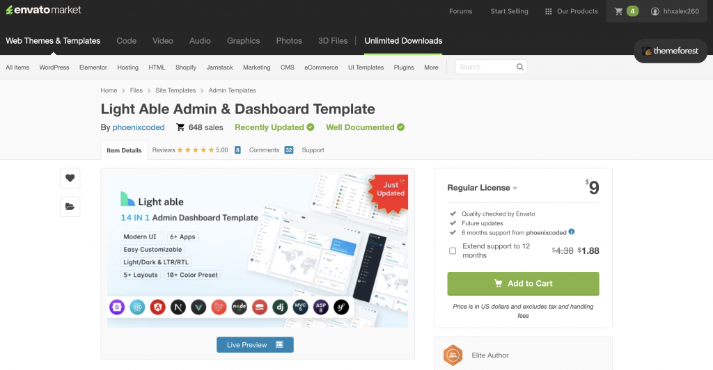 Light Able Admin & Dashboard Template