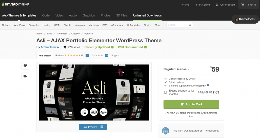 Asli – AJAX Portfolio Elementor WordPress Theme