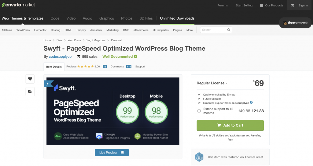 Swyft PageSpeed Optimized WordPress Blog Theme