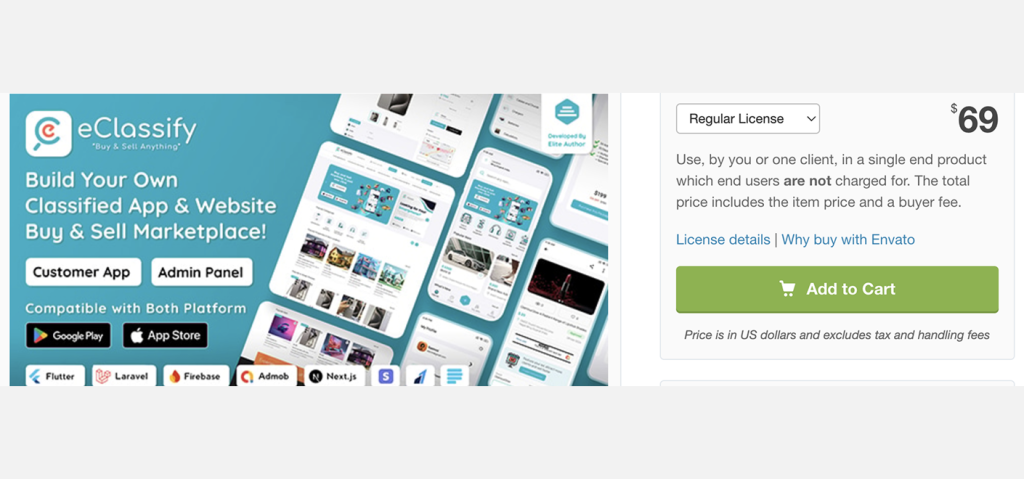eClassify Flutter App Price & Licensing